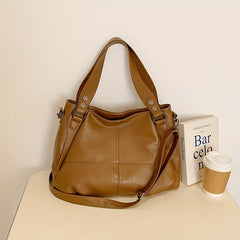 Classic PU Leather Tote Bag Large Capacity Zipper Handbag