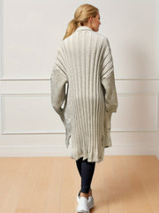  Solid Cable Knit Long Sleeve Open Front Cardigan