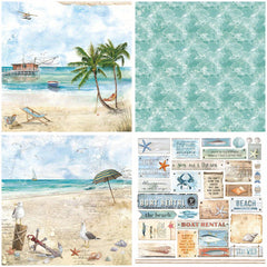 Summer Breeze Themed Paper Sheets for DIY Projects - Set of 12