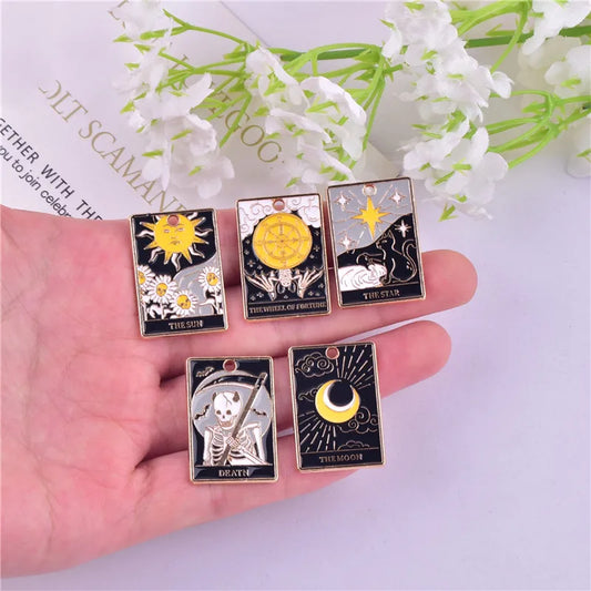 10PCS Halloween Tarot Card Alloy Pendant DIY Charm Enamel Crafts