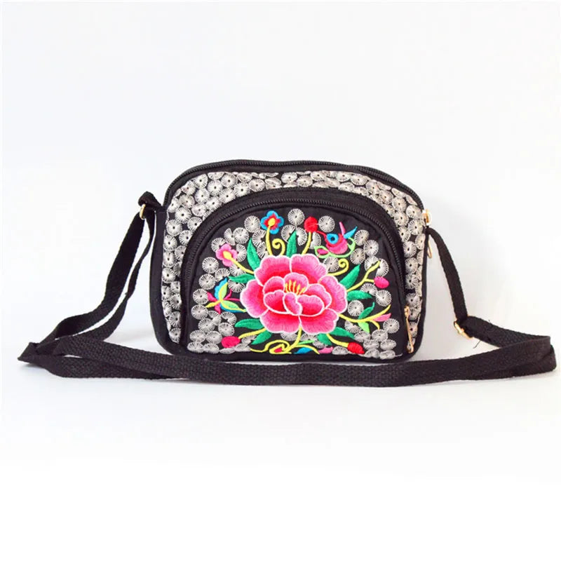 10PCS Floral Embroidery Women Waist Bags Vintage Canvas Travel Waist Packs