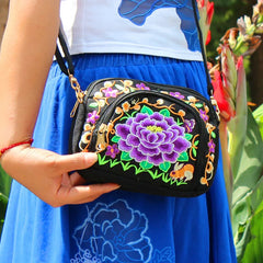 10PCS Floral Embroidery Women Waist Bags Vintage Canvas Travel Waist Packs