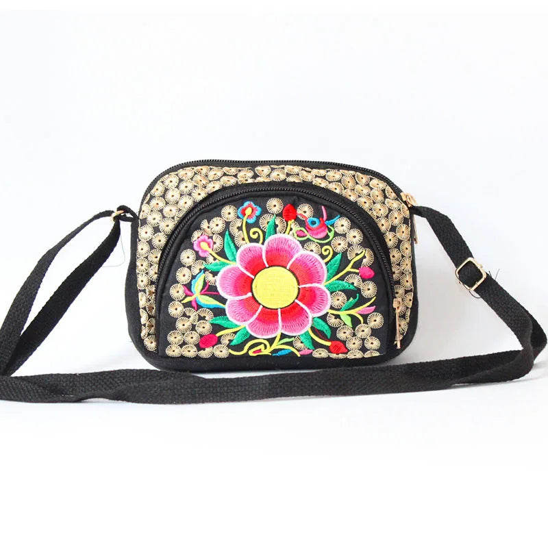 10PCS Floral Embroidery Women Waist Bags Vintage Canvas Travel Waist Packs