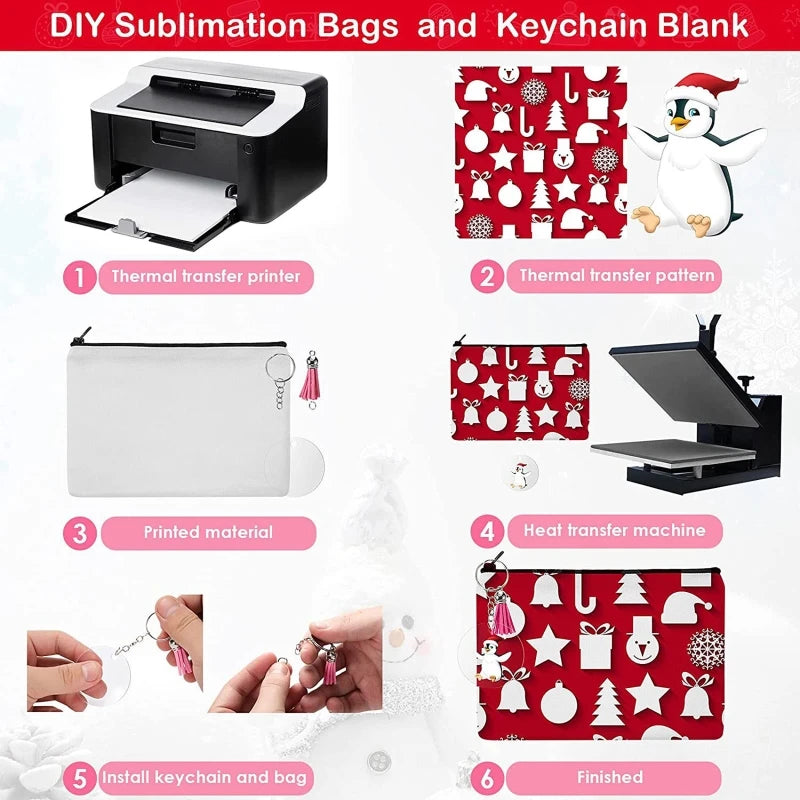 10Pcs DIY Canvas Pencil Case Set with Acrylic Keychain Blank