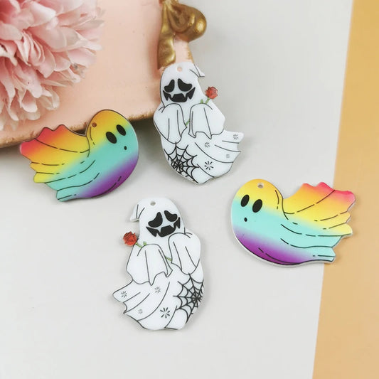 10Pcs Flying Ghost Halloween Acrylic Charms Specter Earring Pendant DIY Accessor