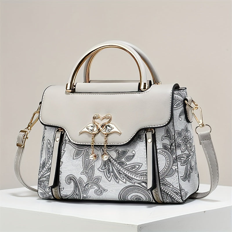 Floral Print Shoulder Bag Magnetic Closure PU Leather