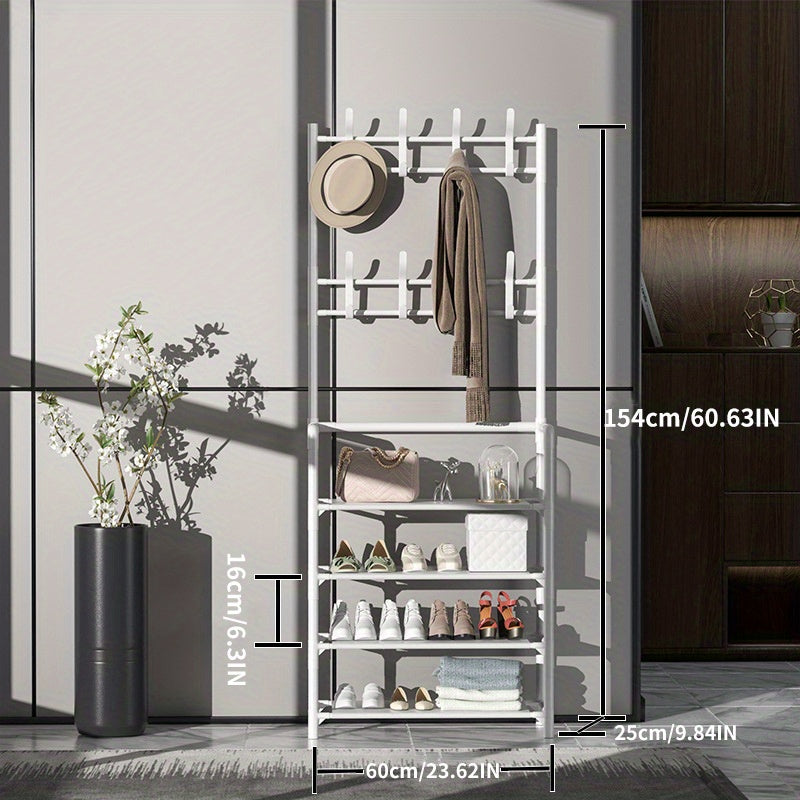 4-Layer Entryway Shoes and Hats Rack with 8 Hooks