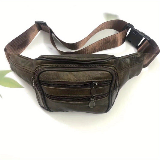 Men's Leather Waist Bag Large Capacity Crossbody Bag for Outdoor Sports