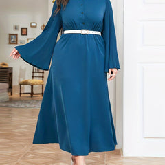  Dress Women's Plus Flared Sleeve Button Up Lapel Collar