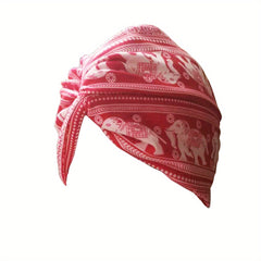 Boho Floral Print Turban Cap Elastic Beanie Knotted Pleated Head Wrap