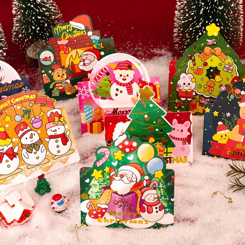 8pcs Cartoon Christmas Greeting Cards for Party Decoration