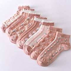 7 Pairs Flowers Bubble Crew Socks Lightweight & Comfy Ankle Socks