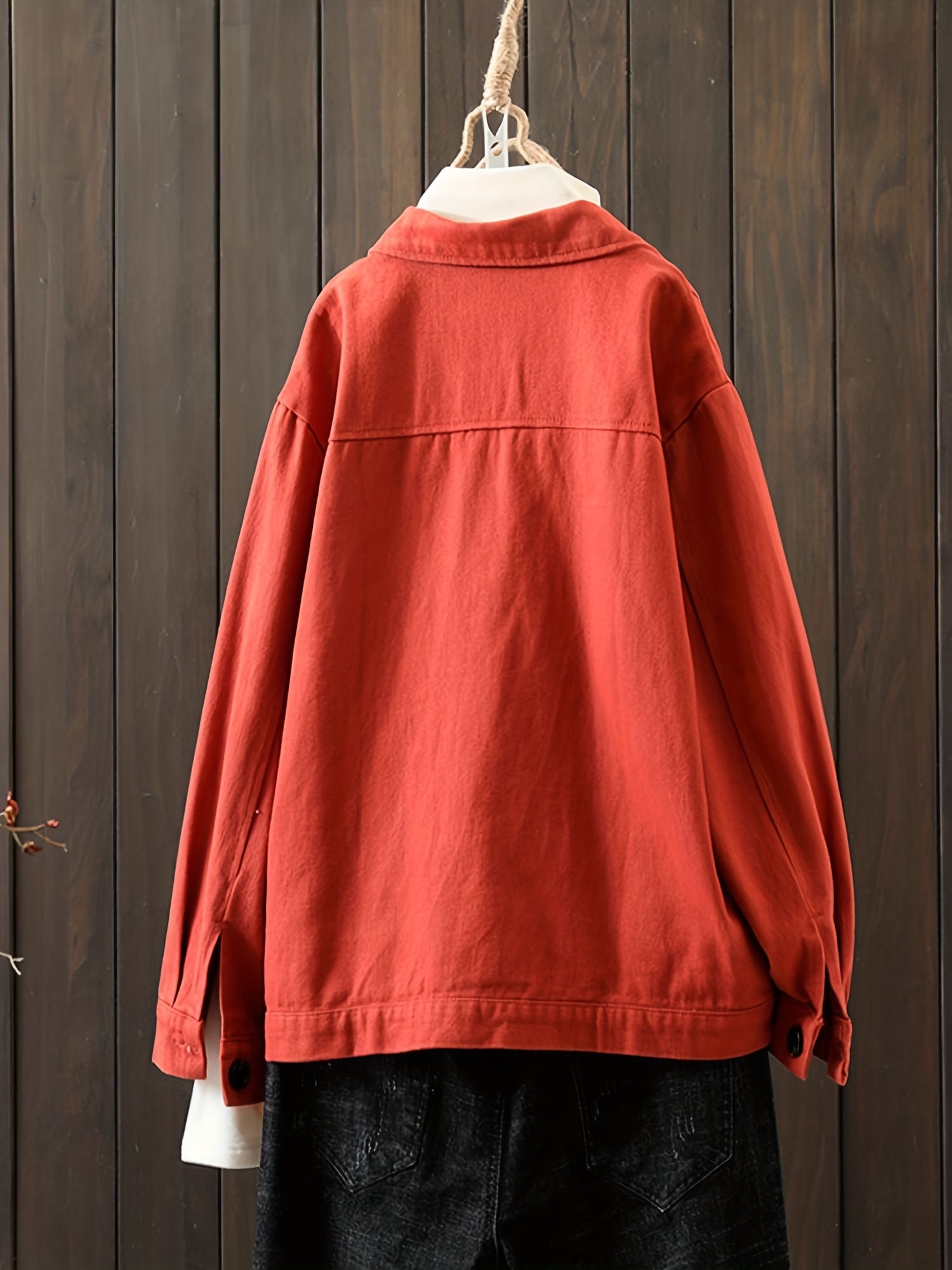 Solid Shacket Jacket with Pockets Women's Clothing