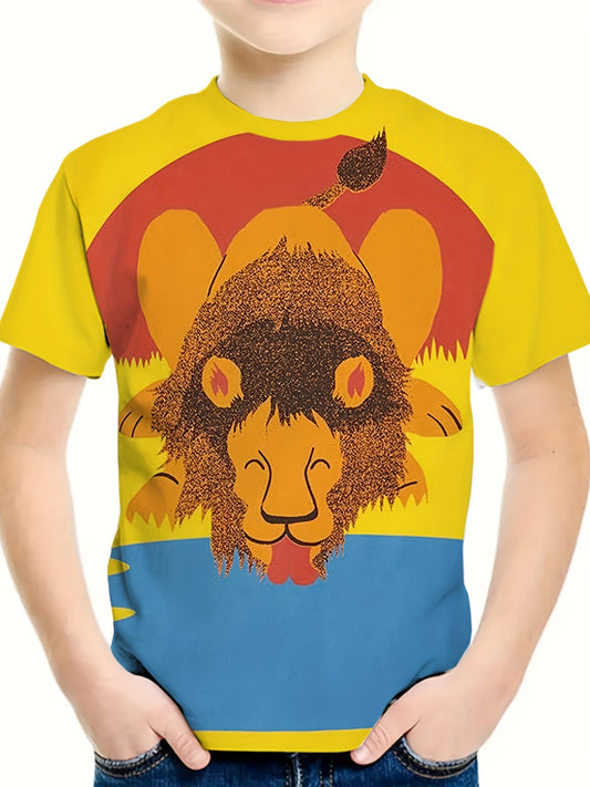 Breathable 3D Lion Print Short Sleeve T-shirt Girls Spring Summer Gift