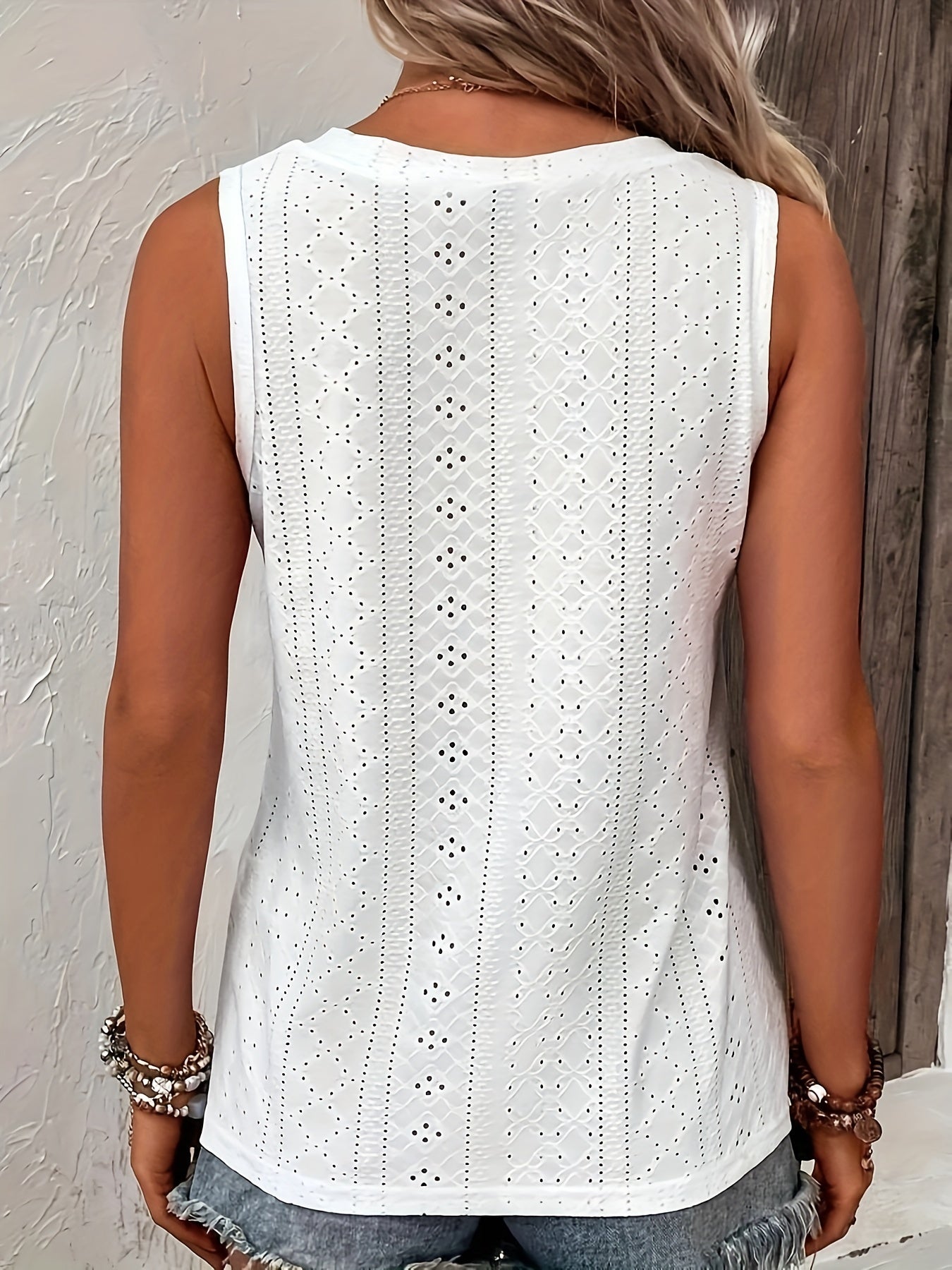 Embroidered Button Front Tank Top V Neck Sleeveless