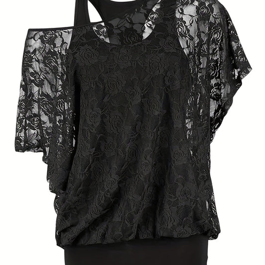 Vintage Lace Blouse & Tank Top Two Piece Set Women's Clothing