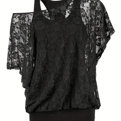 Vintage Lace Blouse & Tank Top Two Piece Set Women's Clothing