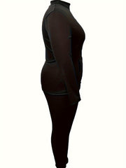 Women's Plus Solid Zipper Front Jacket & Leggings Set
