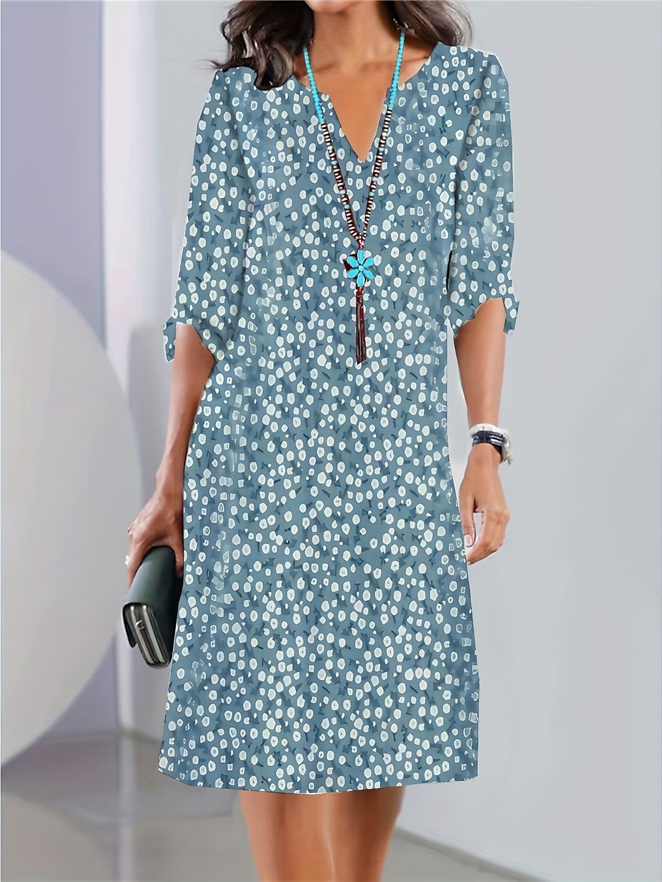  Dalmatian Print Notched Neck Dress