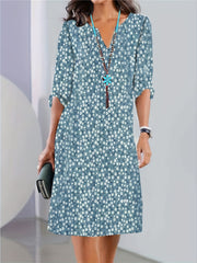  Dalmatian Print Notched Neck Dress