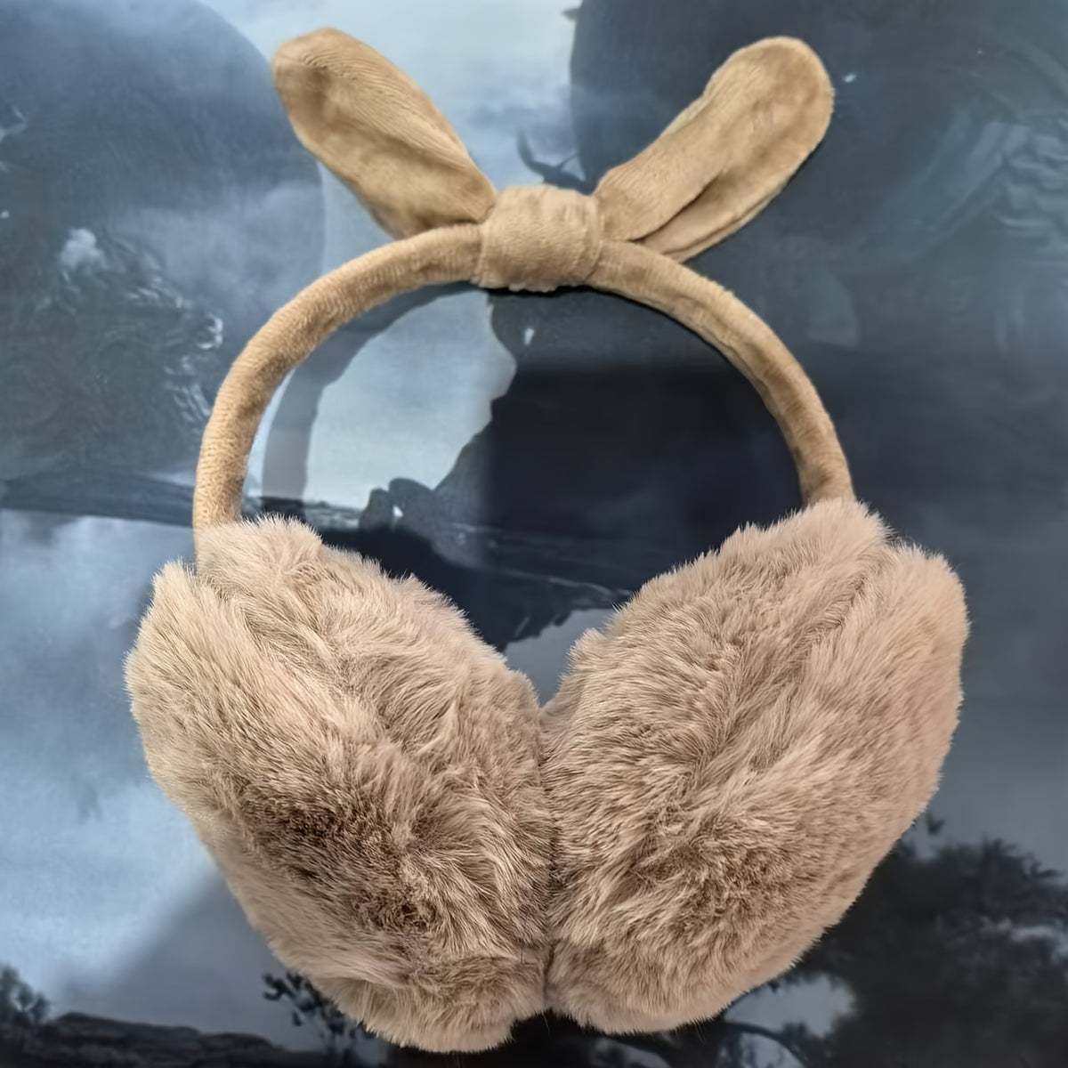 Faux Fur Bunny Ears Earmuffs with Bowknot for Women