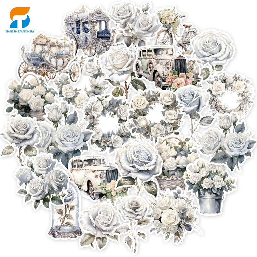 50pcs Vintage Rose Stickers for DIY Crafts Water Bottles