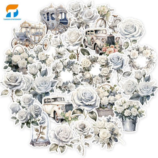 50pcs Vintage Rose Stickers for DIY Crafts Water Bottles
