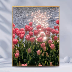 Pink Tulips By The Lake Cross Stitch Kit