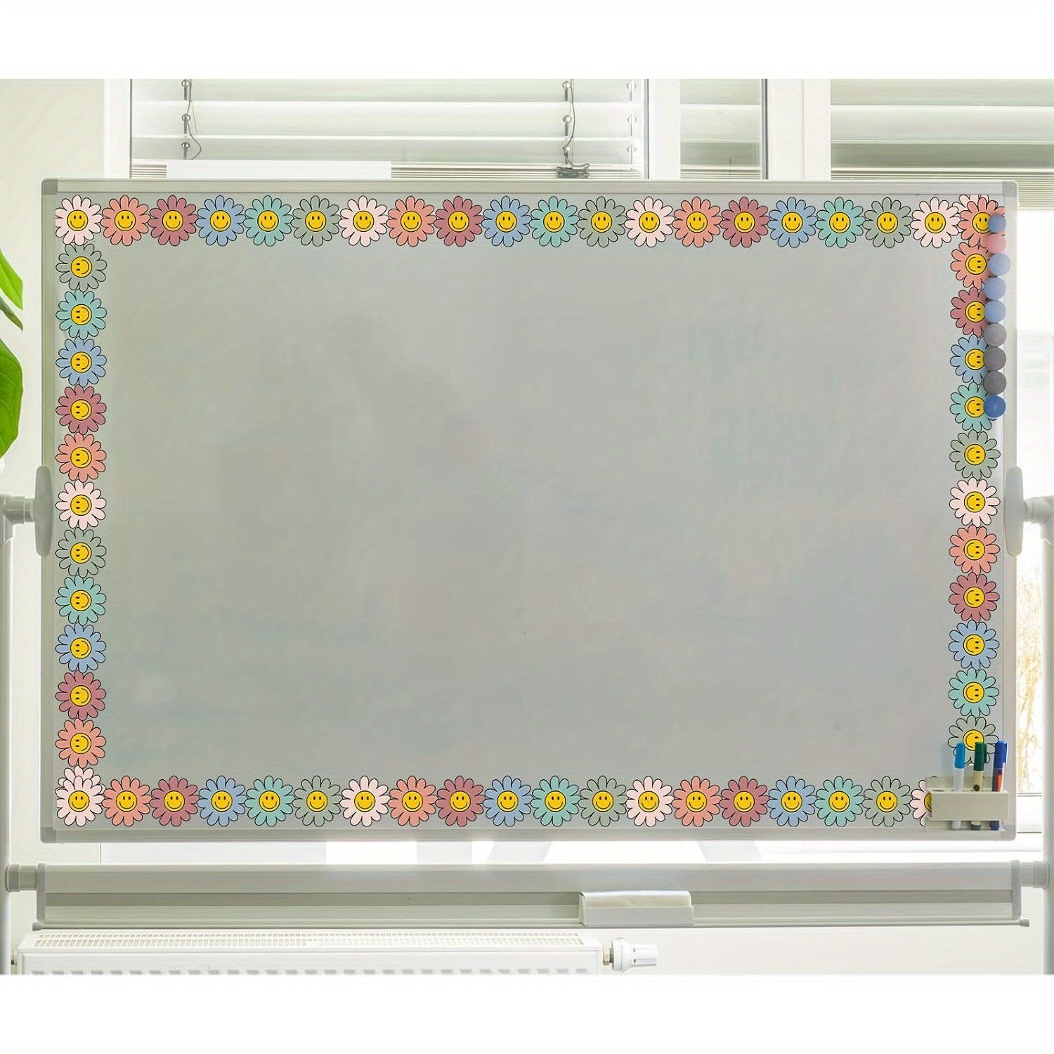 Boho Daisy Flower Bulletin Board Borders with Smiling Faces