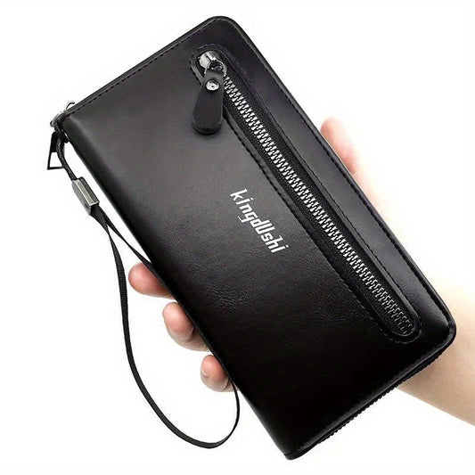 Men's Leather Long Wallet Business Clutch Bag