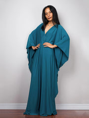 Boho Cover Up Plus Size Solid V Neck Maxi Kaftan Dress