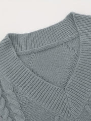  Solid Cable V Neck Knit Vest - Women's Casual Knit Vest