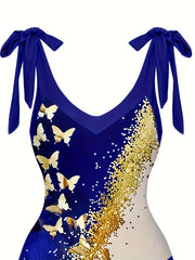  Glitter Butterfly Print Tankini Set