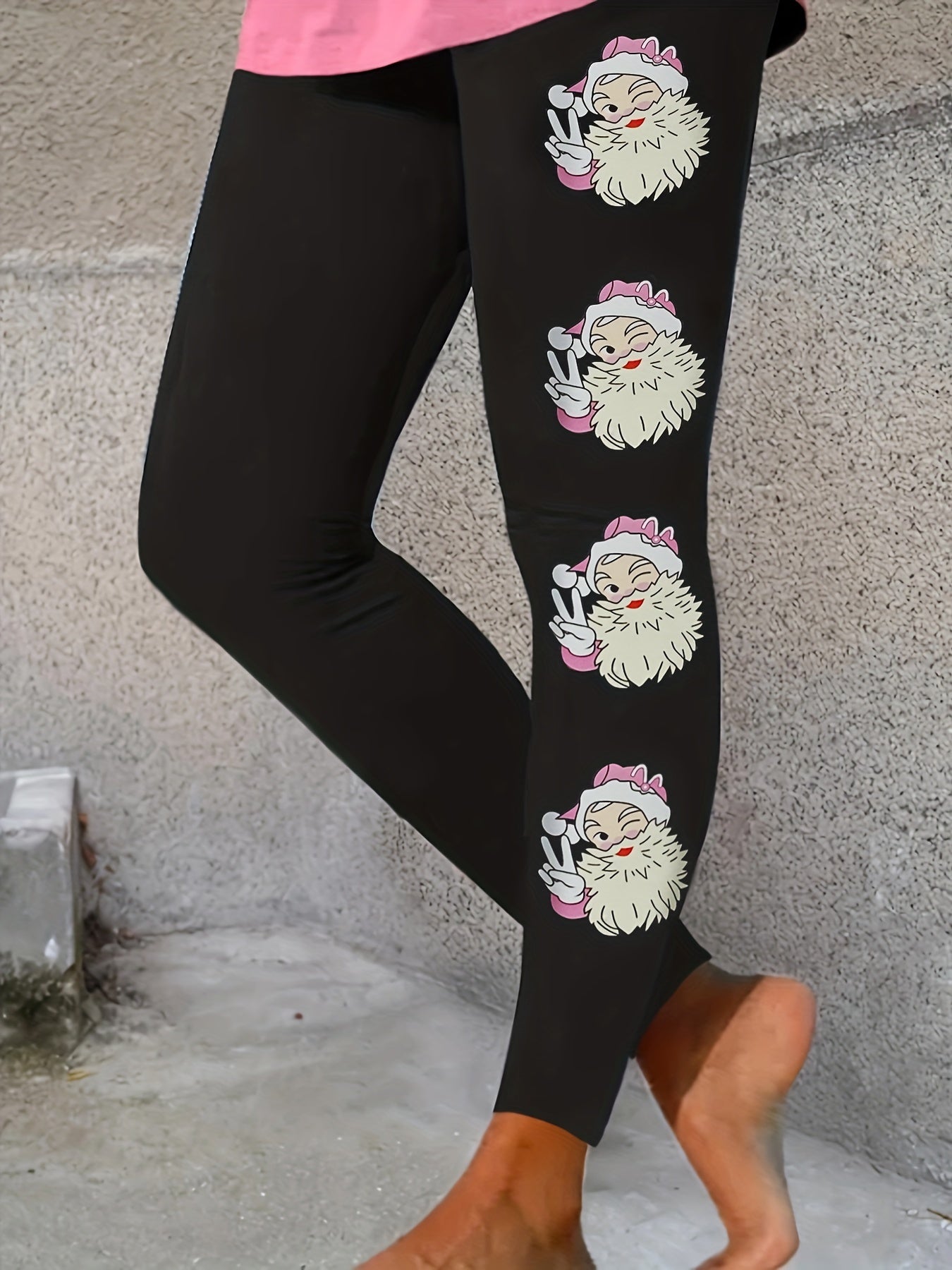  Christmas Leggings Women's Plus Santa Claus Print Medium Stretch