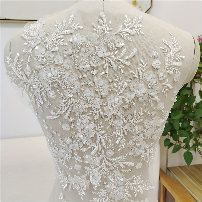 Beaded Sequins Flower Lace Fabric Evening Dress Applique Patch