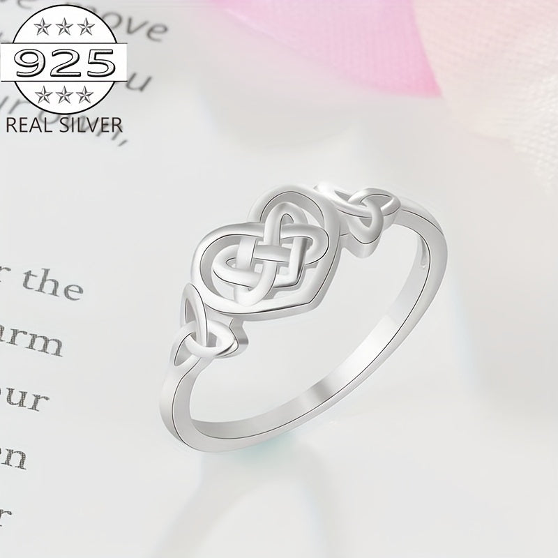 S925 Sterling Silver Ring Celtic Knot Heart Daily Outfits Jewelry Gift