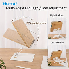 Bamboo Book Stand Adjustable Height Portable Desktop Book Holder