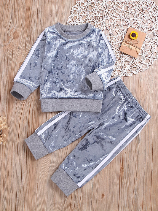 Velvet Baby Set Pullover Top Pants Spring Autumn 2pcs
