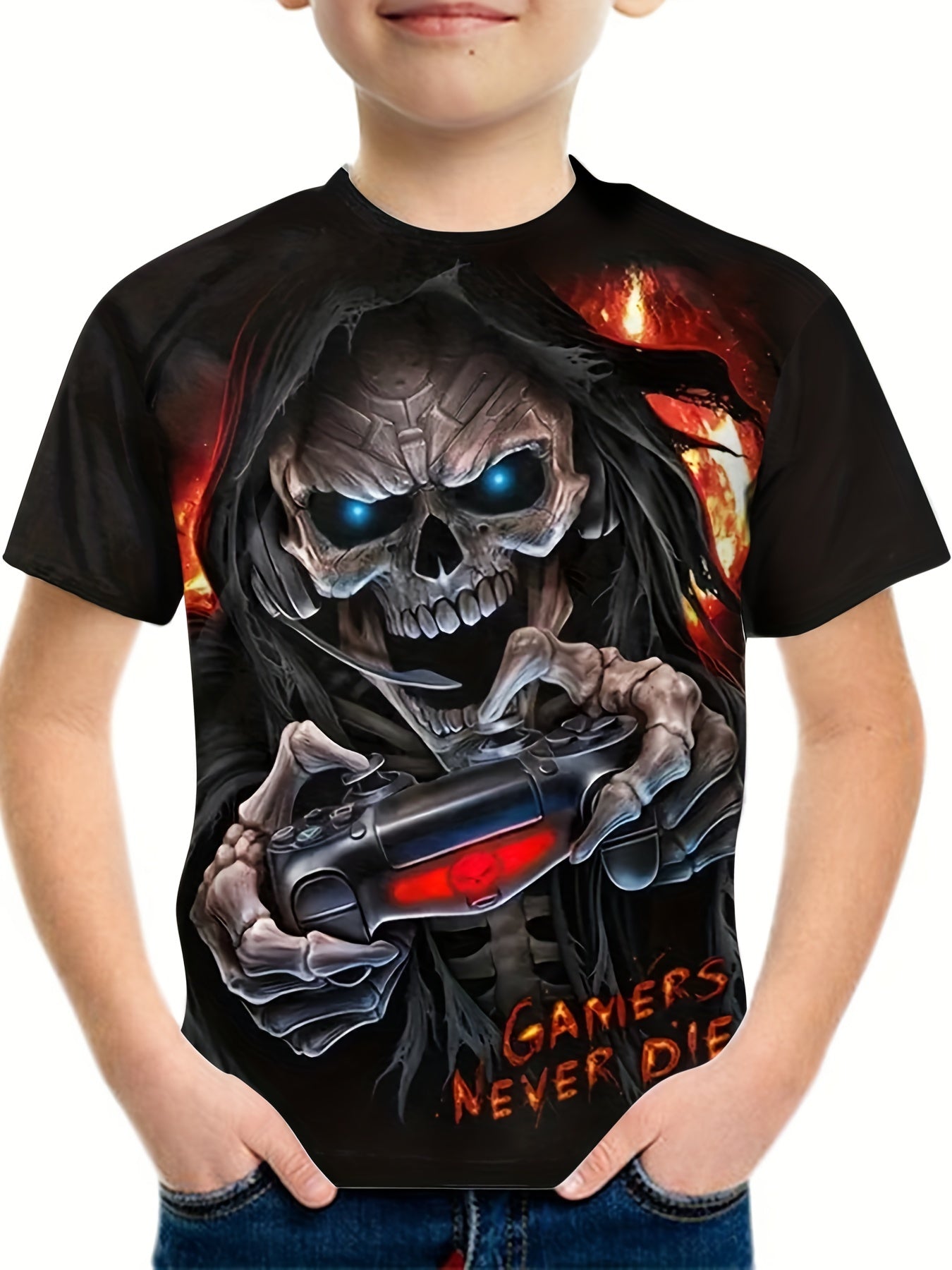 Kids Gamer Skull Graphic Tee 3D Print Street Wear