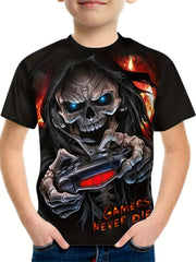 Kids Gamer Skull Graphic Tee 3D Print Street Wear