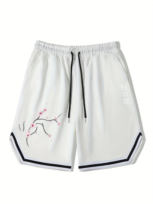 Men's Kanji Graphic Drawstring Stretchy Shorts For Summer