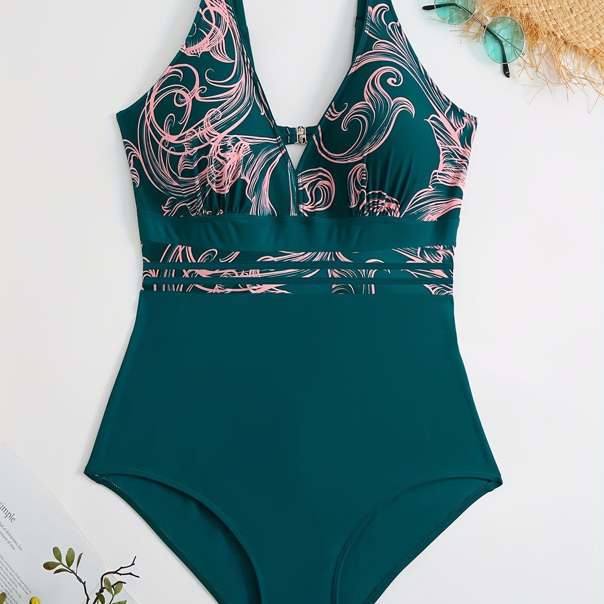  Colorblock Cut Out Back One Piece Swimsuit