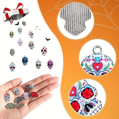 80pcs Halloween Skull Charms Dead Flower Enamel Skull Pendants Alloy Charms