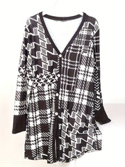  Geometric Print Cardigan Long Sleeve Button Up