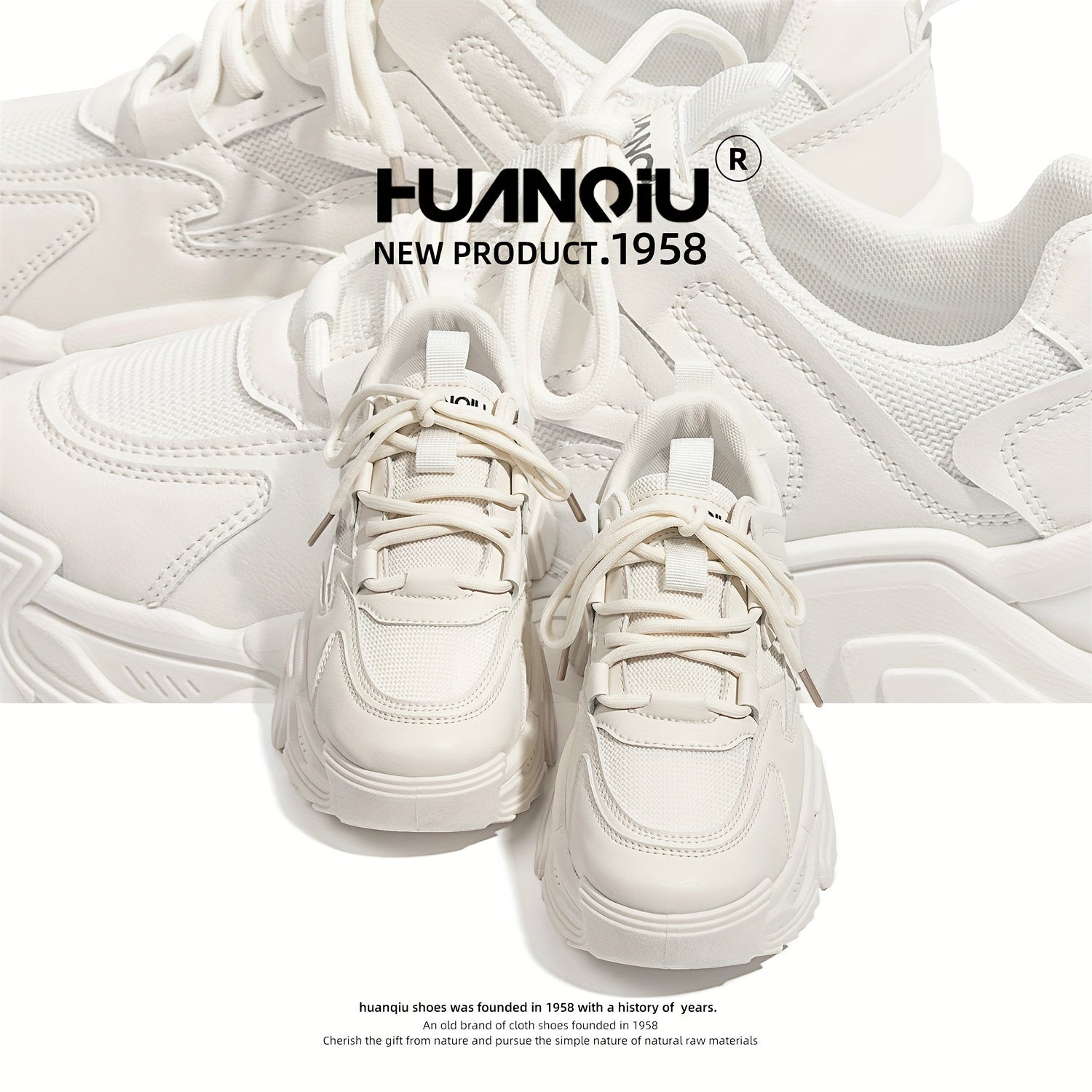 HUANQIU Women's Lace-up Chunky Sneakers Comfy Thick Sole Dad Shoes