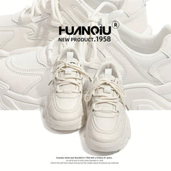 HUANQIU Women's Lace-up Chunky Sneakers Comfy Thick Sole Dad Shoes