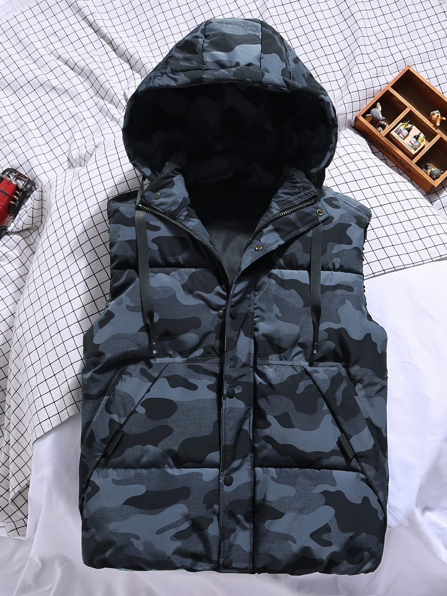 Men Sleeveless Down Thermal Hooded Vests Jackets Zipper Outdoor Winter Casual