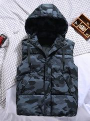 Men Sleeveless Down Thermal Hooded Vests Jackets Zipper Outdoor Winter Casual