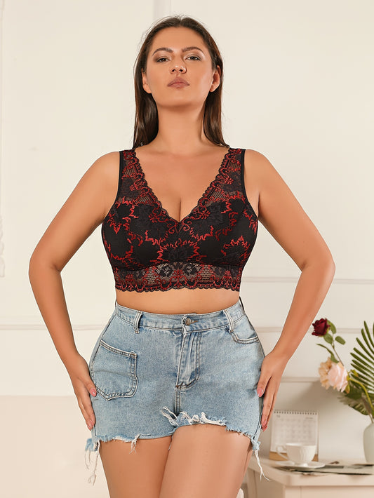 Floral Lace Plus Size Bra Wide Straps Full Cover Bralette