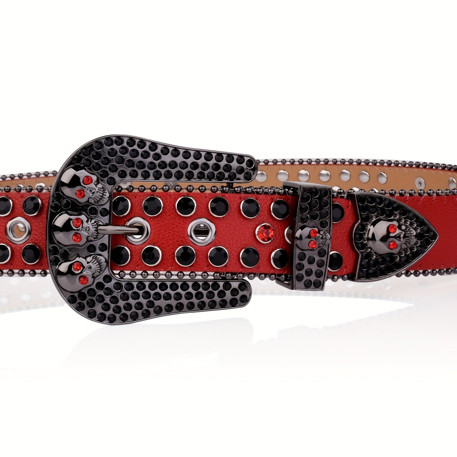Y2K Skull Rivet Belt Rhinestone Decor PU Belt Hip Hop Jeans Pants Belt